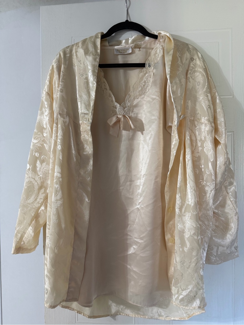 Silky Ivory Lace-Trim Nightgown & Robe Set